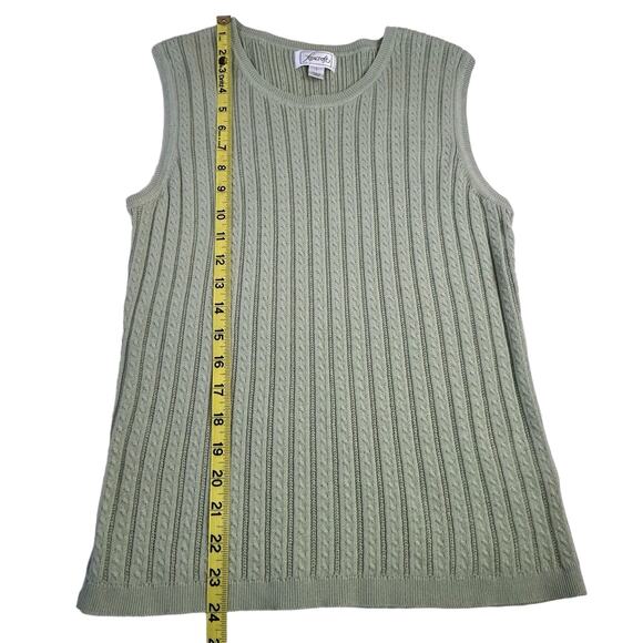 Foxcroft Cable Knit Top Women Size Large Sage Green Supima Cotton Ribbed Vest - Picture 10 of 10